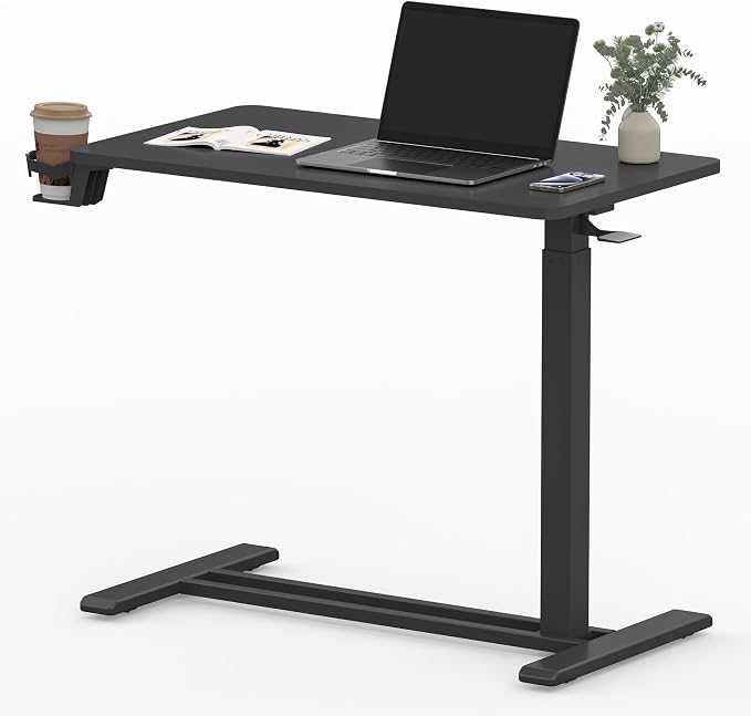 SANODESK Adjustable Overbed Bedside Table Pneumatic Adjustable Height Laptop Computer Standing Desk Cart with Tray, Hospital and Home Use(23.6" W x 13.8" D, Walnut)