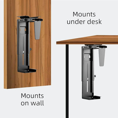 Pholiten Under Desk CPU Mount, Universal PC Wall Mount, 3.94 to 11.61 Inch Wide Computer Case CPU Hanger Holder, Adjustable 360 Swivel, Secure Lock, Max Load 44Lbs