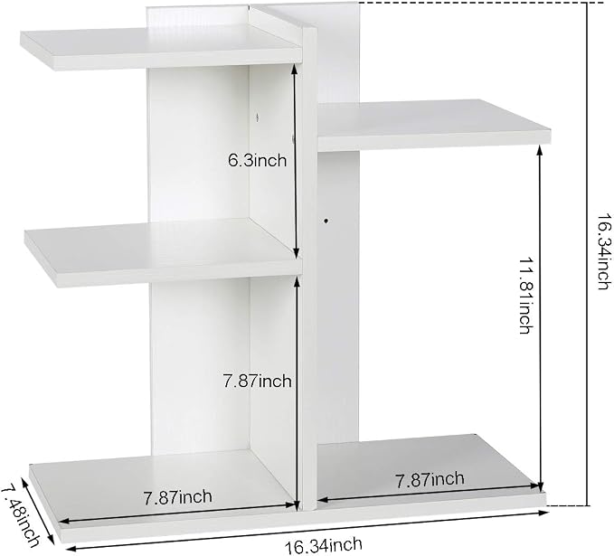 PAG Wood Desktop Shelf Small Bookshelf Desk Supplies Organizers and Accessories Storage Display Rack Office Decor for Women, White