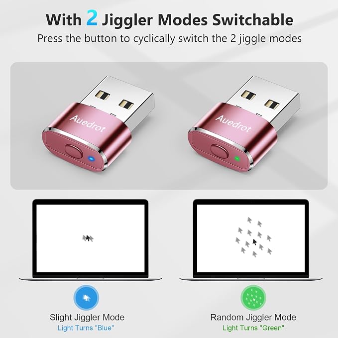AUEDROT Mouse Jiggler Undetectable Jiggers USB Mover with Switch Button,Automatic Wiggler 2 Jiggle Modes,Mouse Device,Plug & Play,Keep Computer/Laptop Awake,Rose Gold,1 PCS