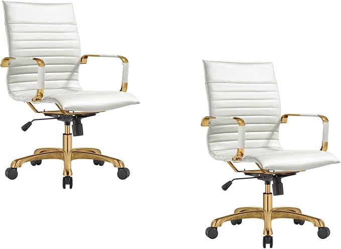 LeisureMod Harris Modern Ergonomic Executive Office Chair, High-Back Leather Conference Desk Chair with Adjustable Height, Tilt Control, 360° Swivel & Gold Frame for Home Office