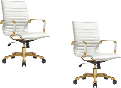 LeisureMod Harris Modern Ergonomic Executive Office Chair, High-Back Leather Conference Desk Chair with Adjustable Height, Tilt Control, 360° Swivel & Gold Frame for Home Office