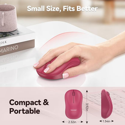 TECKNET Wireless Mouse for Laptop, 2.4G Silent Computer Mouse Quiet Click with 5 DPI Levels,Contoured Grip,Small Portable 30 Months Battery Cordless Mice for PC, Chromebook, Mac - Dark red
