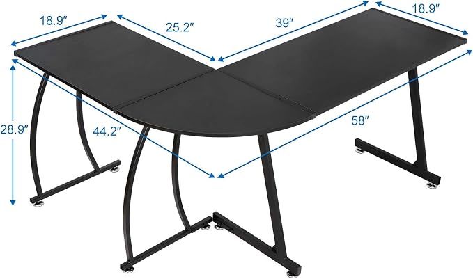 ZenStyle L-Shape 58.1in Corner Computer Desk Home Office PC Laptop Table Multipurpose Gaming Workstation with Solid Steel Frame/Waterproof Desktop
