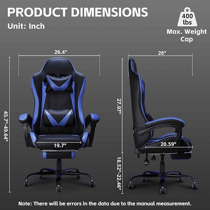 Gaming Chair, Ergonomic Computer Chair with Footrest and Lumbar Support, Height Adjustable Video Game Chair with 360° Swivel Seat and Headrest for Office, Home, Streaming and Gaming (Blue)