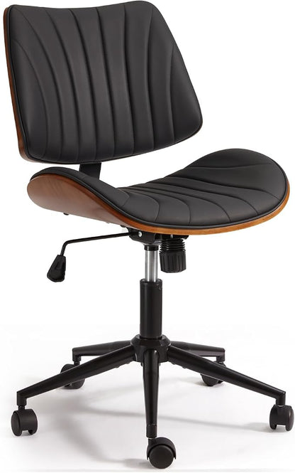 EROMMY Armless Office Desk Chair,Wooden Back Small Office Desk Chair No Arms Adjustable Height Modern Armless Chairs with Swivel Wheels for Small Spaces, Black