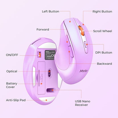 MEETION Wireless Keyboard and Mouse, Full-Sized Cordless Keyboard with Wrist Rest and 3 DPI Adjustable Mouse, 2.4G Wireless, Purple, for PC/Computer/Laptop/Windows/Mac