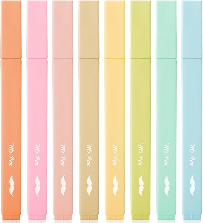 Mr. Pen- Aesthetic Highlighters No Bleed, 8 Pack, Pastel Colors, Chisel Tip | Cute Highlighters Assorted Colors for Journaling, Highlighting, Underlining, Fast Dry, Back to School Supplies