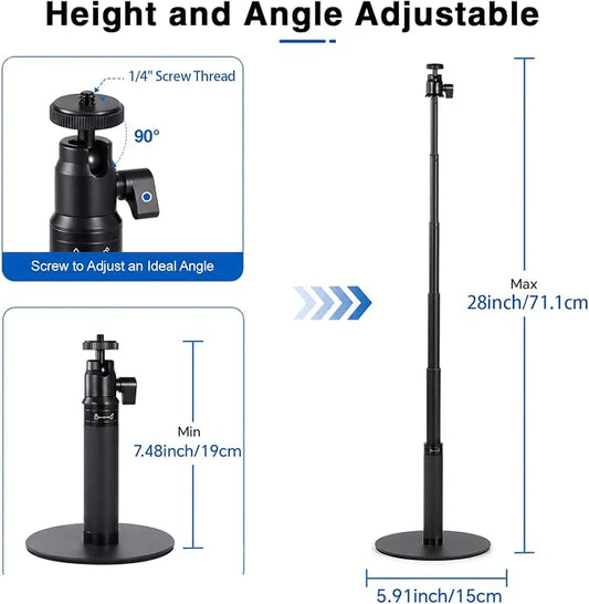 Webcam Stand for Desk, 28" Telescopic Tripod with Phone Holder, Desktop Webcam Mount Compatible with Logitech Webcam C922 C930e C920S C920 C615 C960 C920x BRIO 4K NexiGo N60, 1/4'' Thread