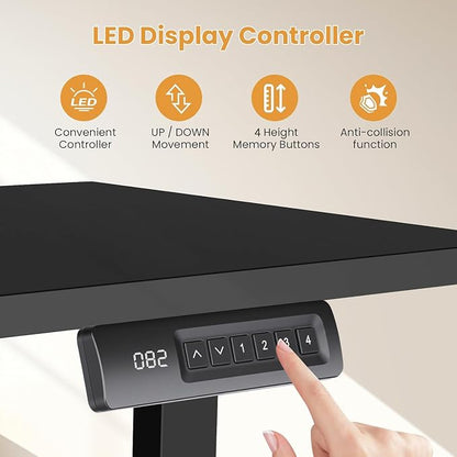 63” L Shaped Standing Desk with Charging Station,Supports Left and Right Swapping,Electric Height Adjustable Corner Stand Up Desk.Free Hook, Lockable Wheels,Mouse Pad,Black