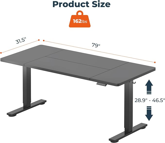 Adjustable Standing Desk, Large 79x31 Inches Stand Up Desk with Cable Management, Home Office Computer Desk 2 Box Packaging with Memory Preset & Cup Holder, Black