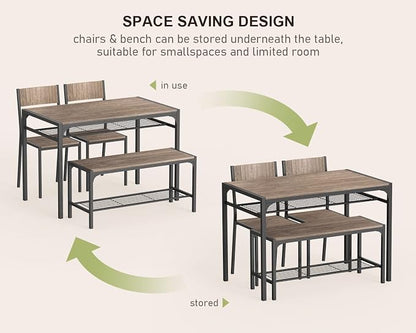 Gizoon Kitchen Table and 2 Chairs for 4 with Bench, 4 Piece Dining Table Set for Small Space, Apartment