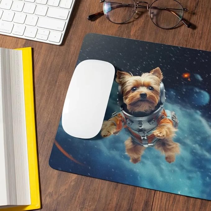 Mouse Pad Astronaut Dog in Space Mouse Pad Puppy floating in Space for Home Office Work Desk Computer Desktop Laptop for Dog Lovers (Yorkshire Terrier)