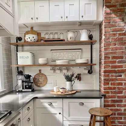 HDDFER Pipe Shelves Industrial Pipe Shelving Real Wood Industrial Floating Shelves with Wood Planks 48 inch Wall Shelves Rustic Hanging Bookshelf Farmhouse Kitchen Bar Shelving