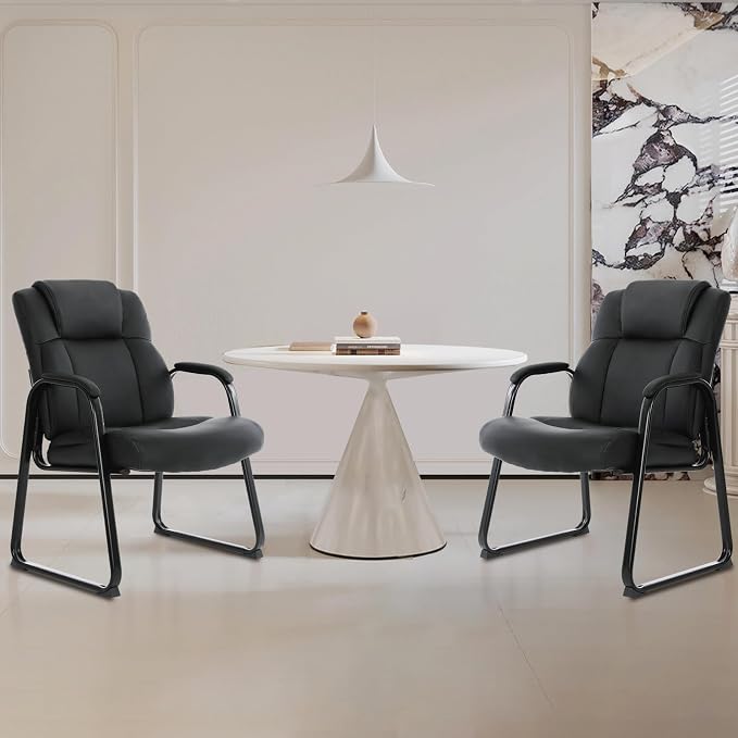 CLATINA Big & Tall 500 lb. Guest Chair, Leather Reception Chairs with Sled Base and Padded Arm Rest for Waiting Room Office Home and Meeting Conference-Black (6 Pack)