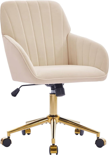 YITAI Velvet Office Desk Armchairs with Gold Base and Wheels,Modern Height Adjustable 360 Degree Swivel Upholstered Vanity Chairs for Living/Room Bedroom/Study,Khaki