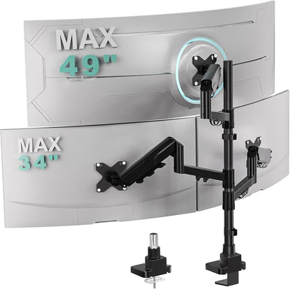 WALI Triple Monitor Mount for up to 49 inch Ultrawides on Top Bracket and 34 inch Screens on Side Brackets, Tall Triple Monitor Stand for Desk, Heavy Duty Monitor Arm up to 33 lbs (GSDM003XLN), Black