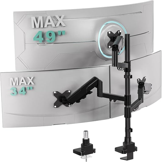 WALI Triple Monitor Mount for up to 49 inch Ultrawides on Top Bracket and 34 inch Screens on Side Brackets, Tall Triple Monitor Stand for Desk, Heavy Duty Monitor Arm up to 33 lbs (GSDM003XLN), Black