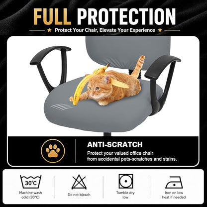 DIVA EN CAMINO DEC Stretchable Desk Office Chair Seat Covers - Universal Stretch Computer Chair Slipcover - Washable Rotating Backrest Coverings & Cushion Protectors for Dogs, Cats, Pets, Mid Gray