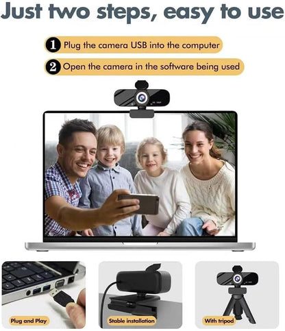 Tewiky Full HD Webcam with Built-in Microphone and Rotatable Tripod, 1080P Video and Wide Angle Camera, Privacy Cover, for Desktop PC or Laptop Computer