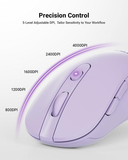 wegear USB Wireless Mouse for Laptop PC Mac, 2.4GHz Cordless Mouse with 6 Buttons, 5-Level Adjustable 4000 DPI, Ergonomic Portable Optical Computer Mice, 24-Month Battery Life (Purple)