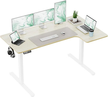 EcoZen Standing Desk Electric Height Adjustable Desk 55 x 33.5 Inches L Shaped Sit Stand up Desk, Computer Home Office Desk Memory Preset with Two-Piece Fir Wood Desktop (Lightwood, 55 * 33.5 Inch)