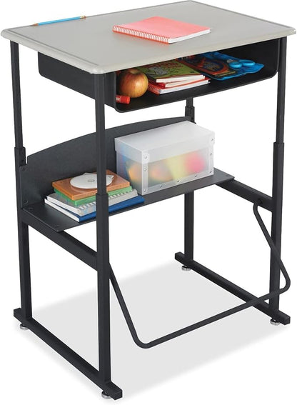 Safco AlphaBetter Student Standing Desk with Storage Book Box, Adjustable Height with Shelf and Swinging Pendulum Foot Rest, 28" W x 20" D, Black