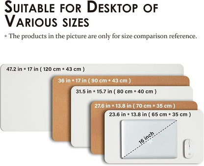 Cork Desk Mat - Dual-Sided Desk Pad for Office and Home - Desk Organization and Accessories - Ideal for Large Mouse Pad and Desk Mats on Top of Desks(White,90cmx 43cm)