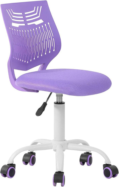 FurnitureR Desk Chair, Armless Home Office Task Chair with Mesh Padded Cushion, Swivel Study Computer Chair with Rolling Wheels for Children Kids Teens Students, Purple