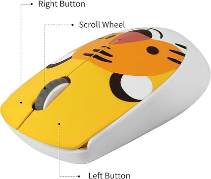 3C Light 2.4GHz Wireless Cute Silent Mouse - Portable Optical Cartoon Mice With 3 Adjustable DPI for Laptop Desktop PC (Tiger)