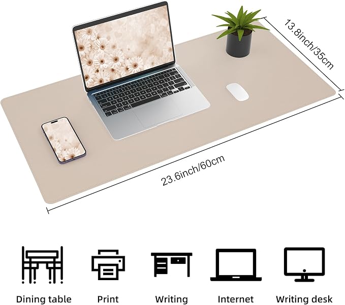 AFIING Desk Mat, Beige, 23.6" x 13.8", Desk Pad Protector | Dual-Sided Cork & PU Leather, Waterproof, Non-Slip for Mouse, Writing, Home Office, Study & Laptop
