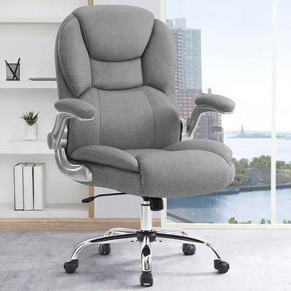 IWMH Executive Office Chair, Ergonomic Big and Tall Computer Desk Chair, High Back with Padded Flip-up Armrest, Lumbar Support Swivel Rolling Chair Grey