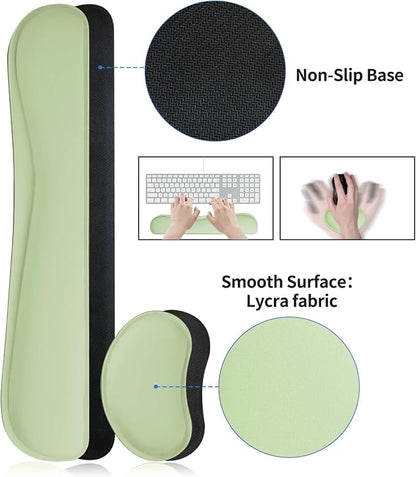Bloss Leather Desk Pad and Keyboard Wrist Rest, Large Mouse Pad + Keyboard and Mouse Wrist Support, Non-Slip Desk Mat Protector for Office, Home(27.6" x 13.8", Green)