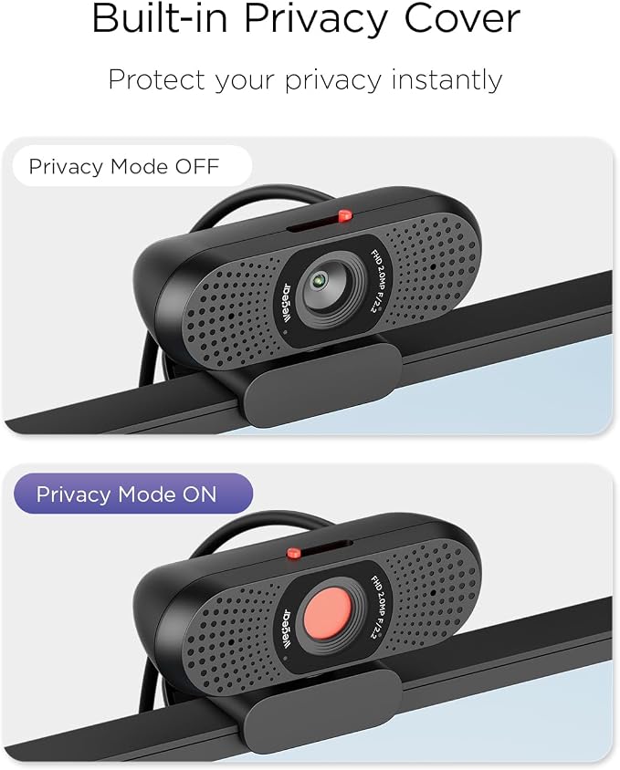 wegear Full HD 1080p Webcam for PC, Laptop & Desktop, Built-in Dual Microphones, Privacy Cover, 85°FOV, Fixed Focus, Plug & Play USB-A Computer Camera for Zoom, Teams, FaceTime, Google Meet, Streaming