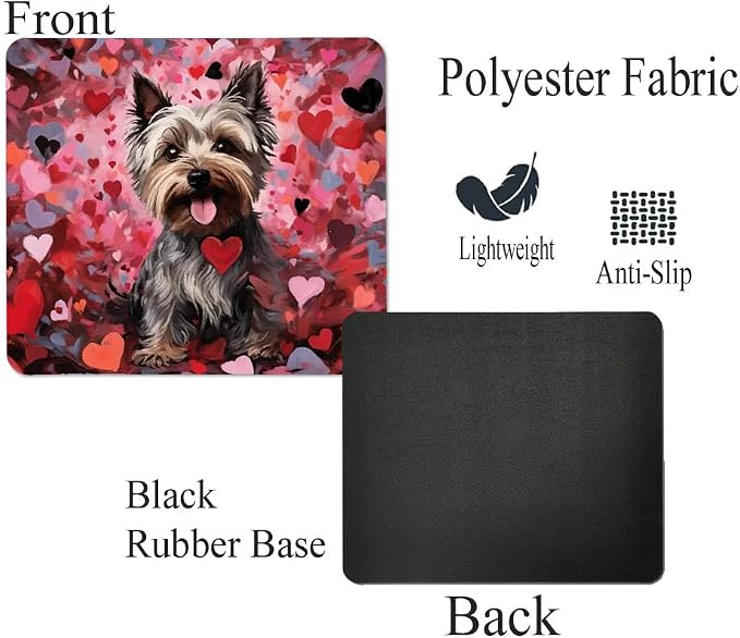 Yorkshire Terrier Mouse Pad Dog with Red Hearts Pattern Non-Slip Rubber Mouse Pad Puppy in Love Mouse Pad for Home Office Work Desk Computer Desktop Laptop for Dog Lovers