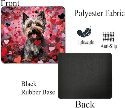 Yorkshire Terrier Mouse Pad Dog with Red Hearts Pattern Non-Slip Rubber Mouse Pad Puppy in Love Mouse Pad for Home Office Work Desk Computer Desktop Laptop for Dog Lovers