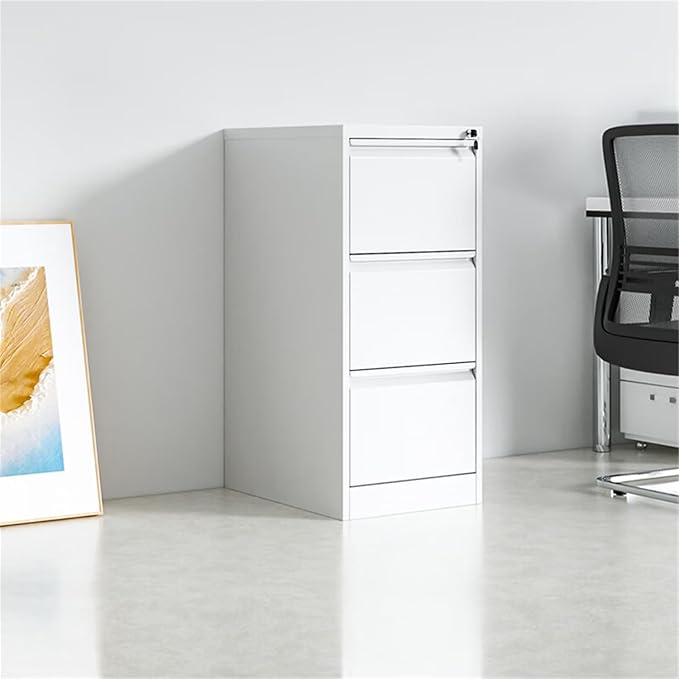 3 Drawer Vertical File Cabinet with Lock, Narrow Metal Steel Storage Cabinet for Home Office, Fits A4, Legal & Letter Size Files, Assembly Required