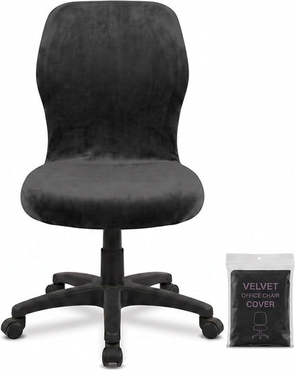 Deisy Dee Velvet Stretch Armless Office Chair Covers - Colorful Stretch Slipcover for Desk Chairs (Black)