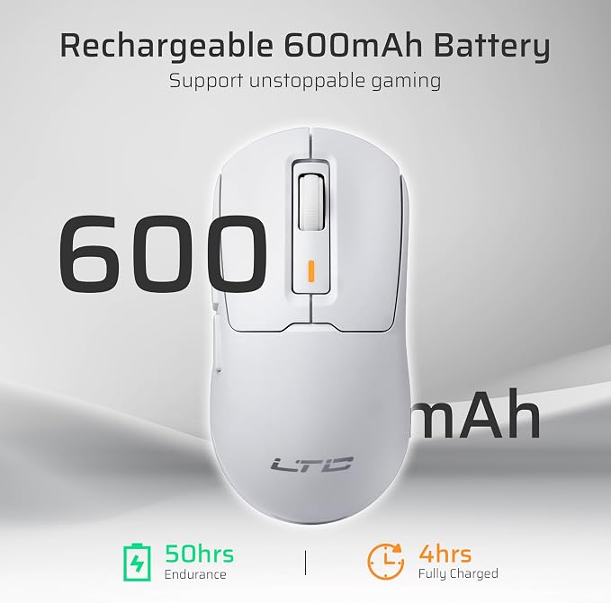 LTC GM024 Tri-Mode Wireless Gaming Mouse, 59g Ultra-Light Ergonomic Gaming Mouse 2.4Ghz/BT/Wired, 6-Level DPI 8000 Max, 1000Hz, 5 Programmable Buttons, Pro Software