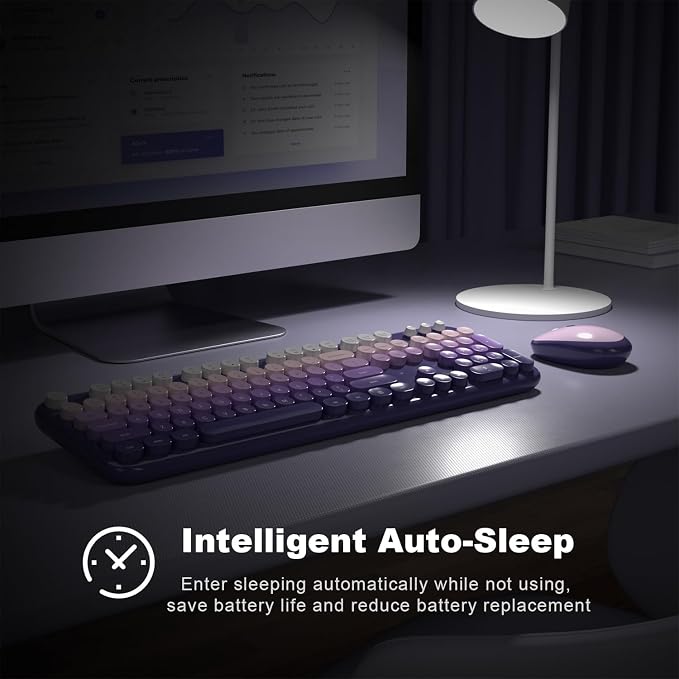 Atelus Wireless Keyboard and Mouse, 2.4G USB Retro Full Size Typewriter Keyboard and Cute Mouse Combo for Windows 7/8/10, Laptop, Desktop, PC, Computer (Purple)