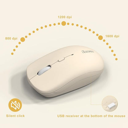 Wireless Keyboard and Mouse Combo, Full-Sized Wireless Keyboard and Adjustable DPI Mouse, 2.4GHz USB Receiver, Keyboard and Mouse for PC, Windows, Desktop, Laptop (Latte Color)