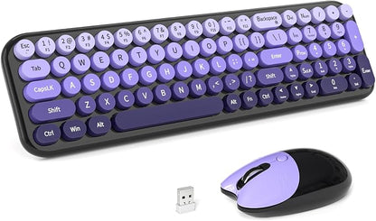 Dilter Wireless Keyboard and Mouse Combo, Portable Retro Keyboard with Compact Size, 2 in 1 USB Connected Mouse for Windows 7/8/10, Laptop, Desktop, PC, Computer (Black Purple)