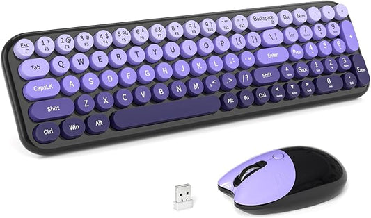 Dilter Wireless Keyboard and Mouse Combo, Portable Retro Keyboard with Compact Size, 2 in 1 USB Connected Mouse for Windows 7/8/10, Laptop, Desktop, PC, Computer (Black Purple)