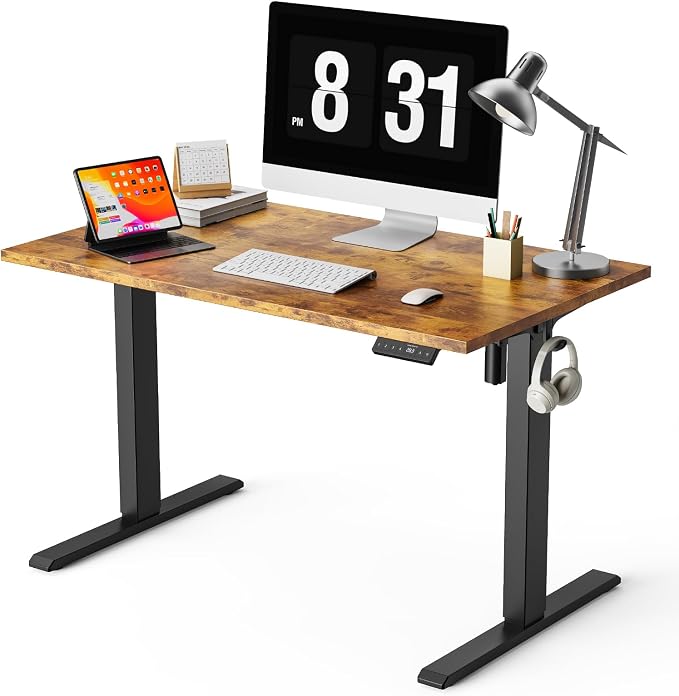 WALKINGDESK 40x24 Inches Whole Piece Electric Standing Desk, Seamless One Piece Height Adjustable Sit to Stand up Desk for Home Office, Ergonomic Computer Workstation, Rustic Brown