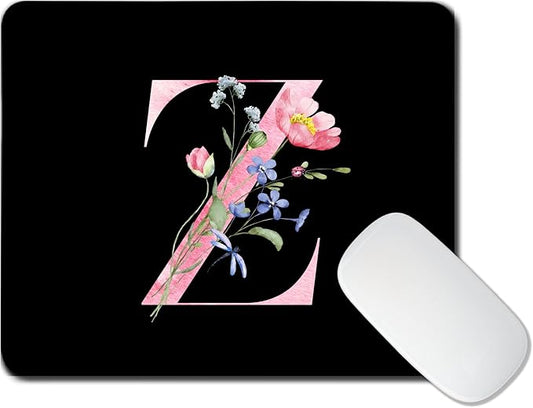 Mouse Pad Pinks Flowers Initial Letters Mousepad Desktop Laptop Computer Accessories Home Office Gaming Work Desk Computer Non-Slip Rubber Monogram Floral Alphabet A-Z mousepad (Z)