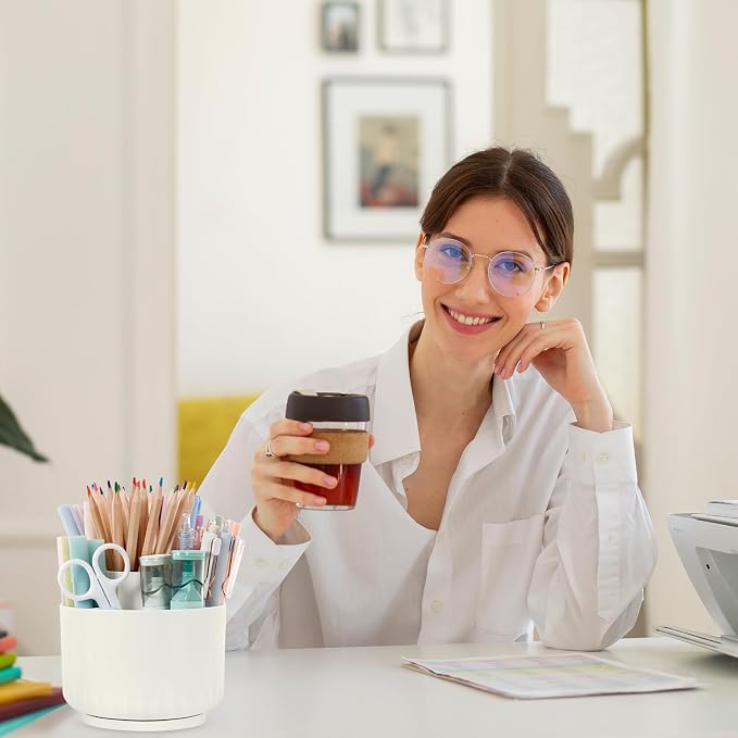 SKYDUE 360 Degree Rotating Desk Organizer, Small Dual-Purpose Pencil Pen Holder for Desk, Rotating Pencil Cup with 5 Slots, Office Supplies, Desk Decor for Office, School, Home