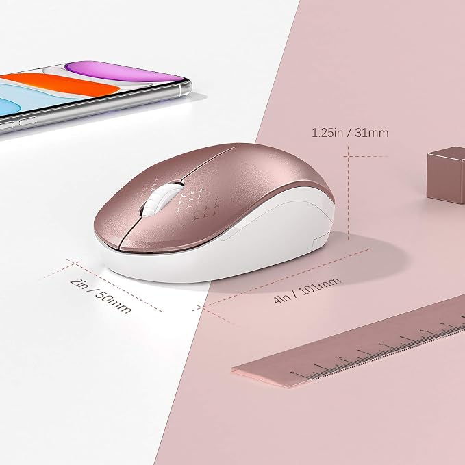 seenda Wireless Mouse, 2.4G Noiseless Mouse with USB Receiver Portable Computer Mice for PC, Tablet, Laptop, Notebook - Rose Gold&White