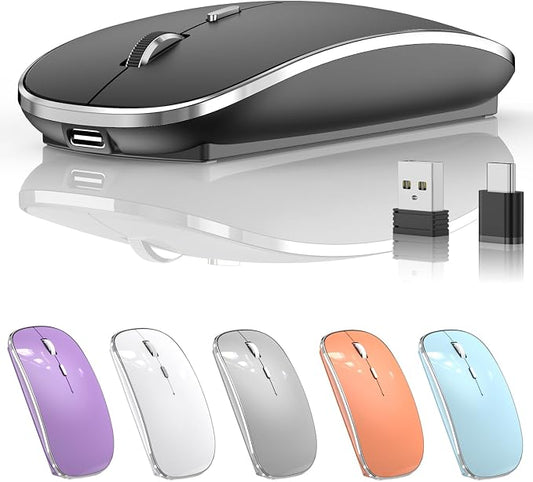 Halpilt Wireless Mouse Chargeable Portable Silent USB-A and Type-C Dual Mode Wireless Mouse 3 Adjustable DPI for Laptop, Mac, Android, PC (Q23S Black)