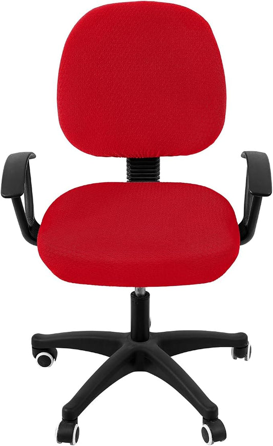 Smiry Stretch Jacquard Office Computer Chair Covers, Removable Washable Universal Desk Rotating Chair Slipcovers Protector, Seat + Backrest Cover, Red