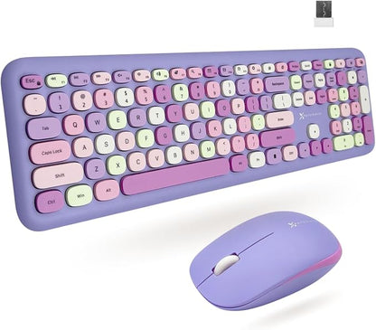 X9 Retro Wireless Keyboard and Mouse Combo - 2.4G Colorful Purple Keyboard and Mouse Wireless - Cute and Aesthetic Typewriter Combo for PC Computer Desktop and Laptop - Full Size